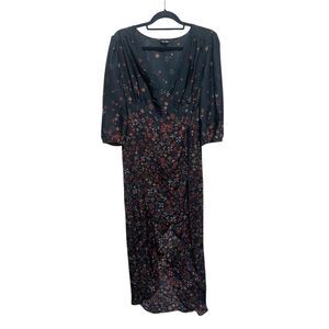 Express Floral Geo Faux Wrap Maxi Dress Black Red Yellow‎ 3/4 Sleeve Large Boho